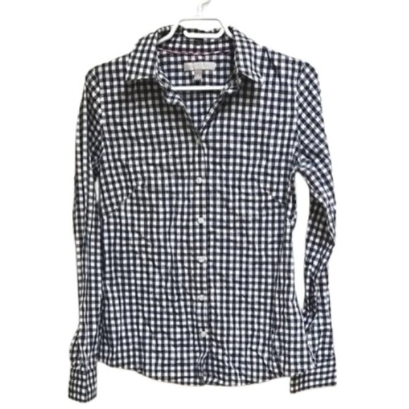 Banana Republic Cotton Black and White Checkered Shirt Long Sleeve Size 6 - Picture 1 of 7